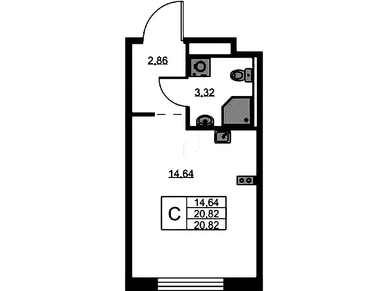 Квартира студия 20.82 м², 7/9 эт., ЖК «GloraX Новоселье»